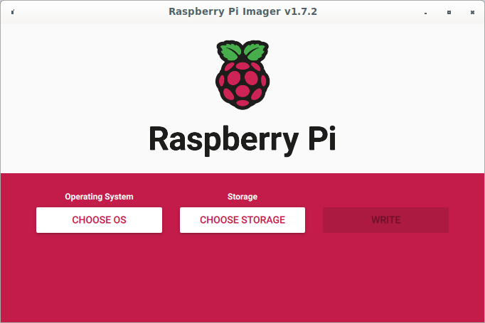 An image of the Raspberry Pi Imager software intro screen